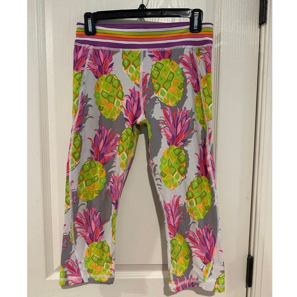 Trina Turk Pine apple Rainbow leggings yoga pants medium cropped